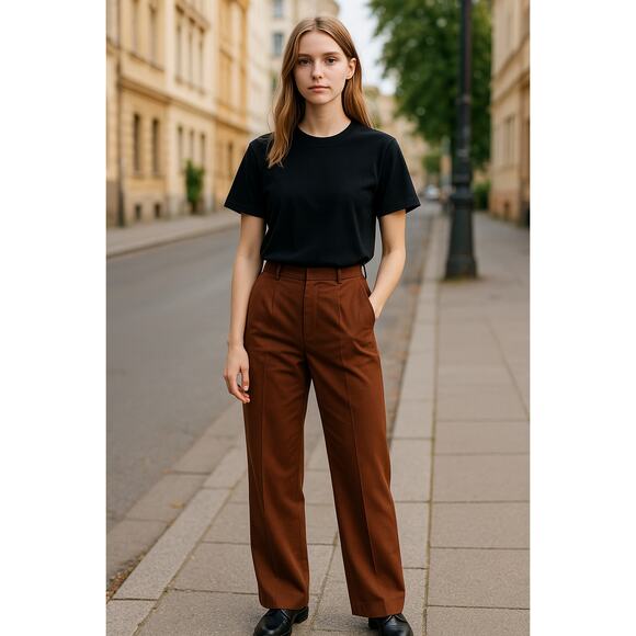 2/$30 Escada Chocolate Brown High Rise Crop Pants Cotton Blend Size 42 Size L - Picture 1 of 13